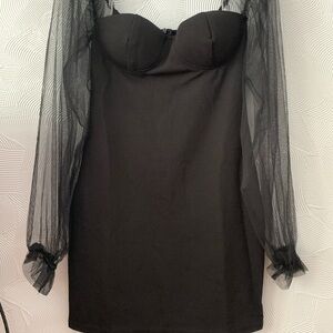 Elegant Black Dress with Sheer Sleeves